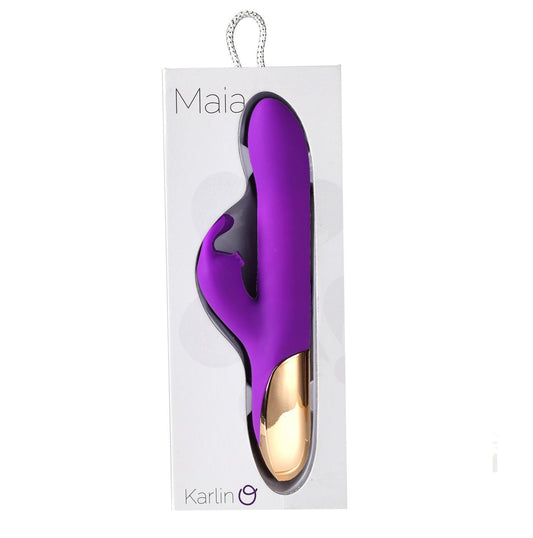Maia - karlin - rabbit vibrator - Product side view and box front view | Flirtybay.com.au