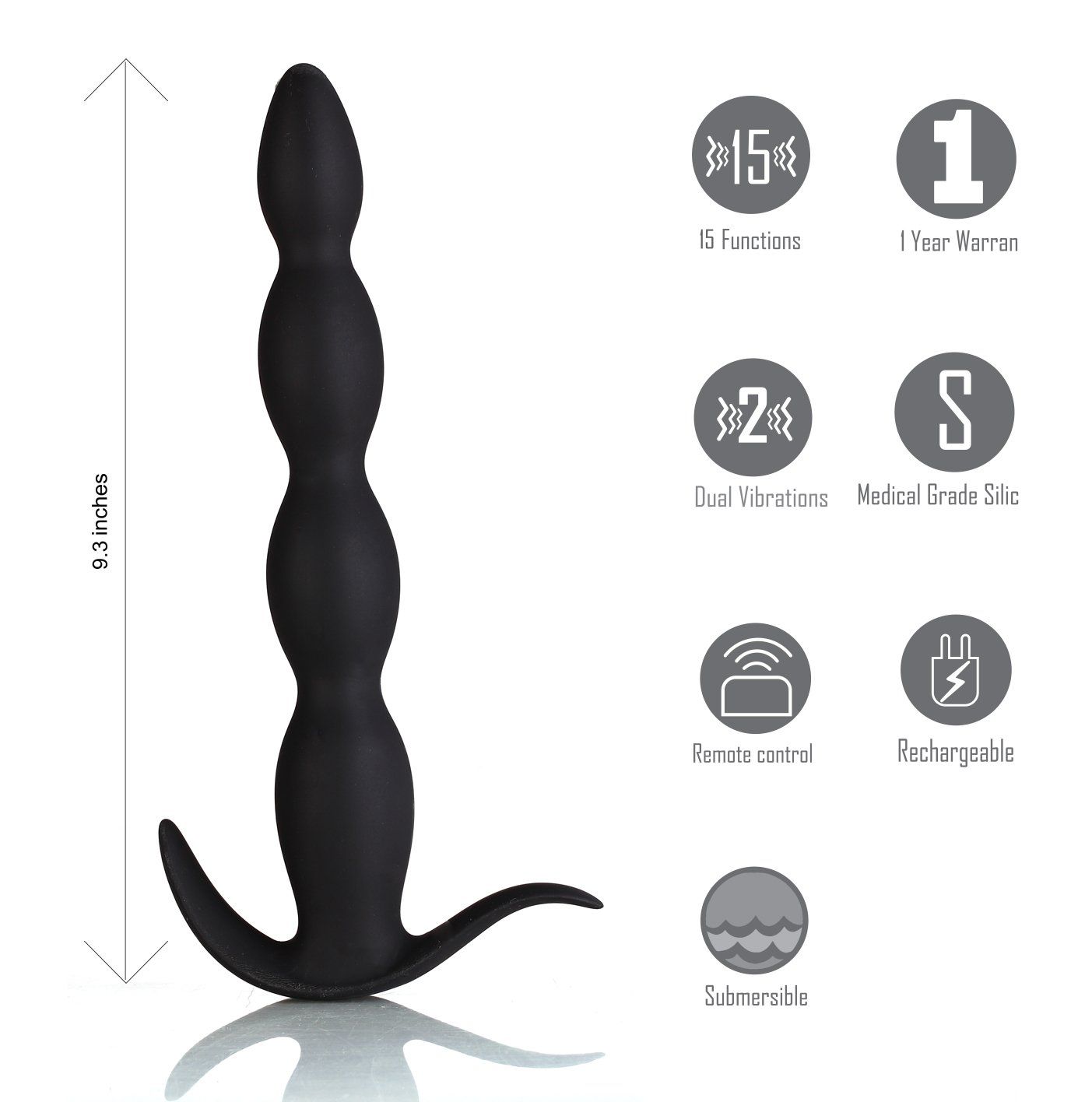 Maia mason - remote controlled anal beads - Product front view, with specifications  | Flirtybay.com.au