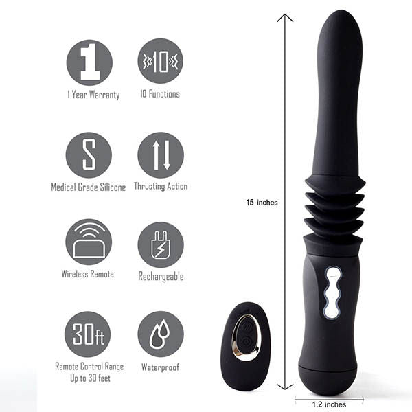 Maia max thrusting vibrator - Product front view, with specifications  | Flirtybay.com.au