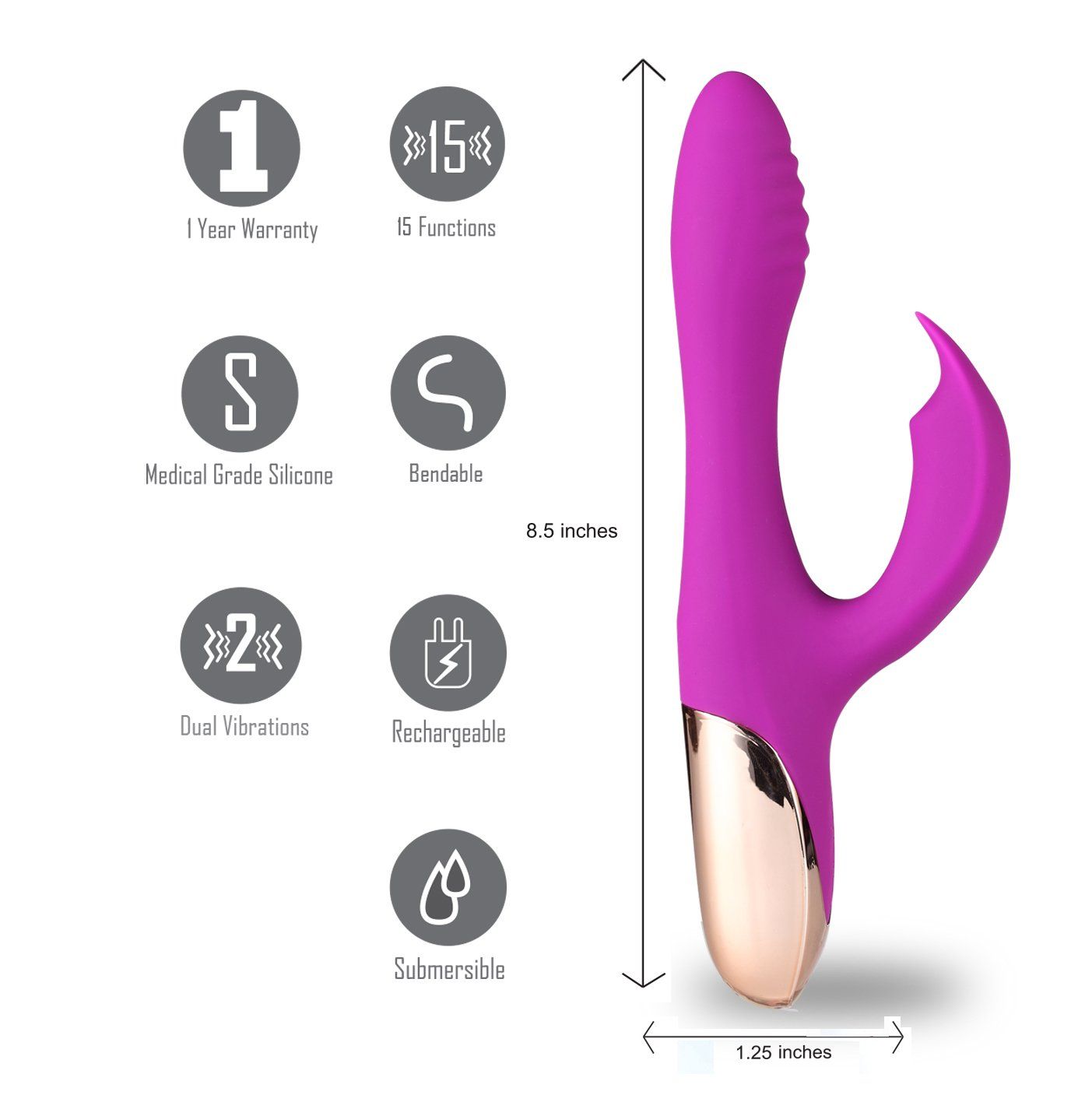 Maia - skyler rabbit vibrator - pink, Product front view, with specifications  | Flirtybay.com.au