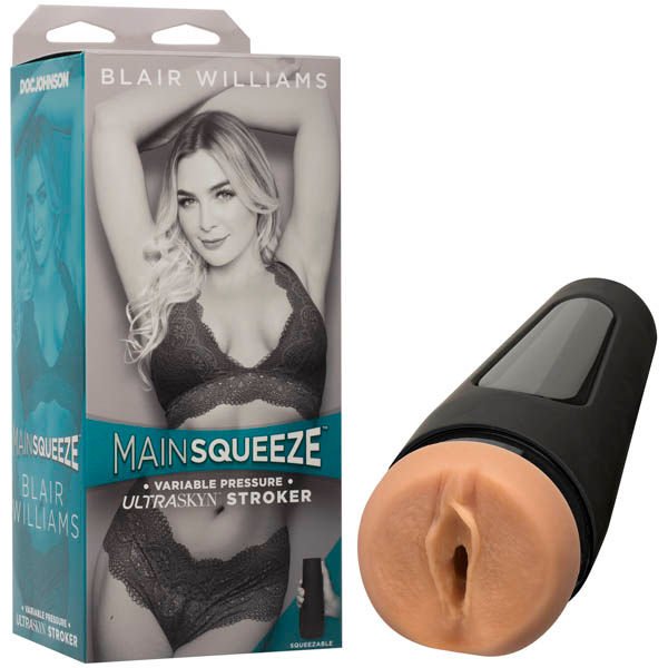 Main squeeze - blair williams - realistic vagina - Product front view and box side view | Flirtybay.com.au