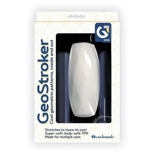 Front view of the packaging for the GeoStroker #1 male masturbator on a clean white background | Flirty Bay adult store Perth