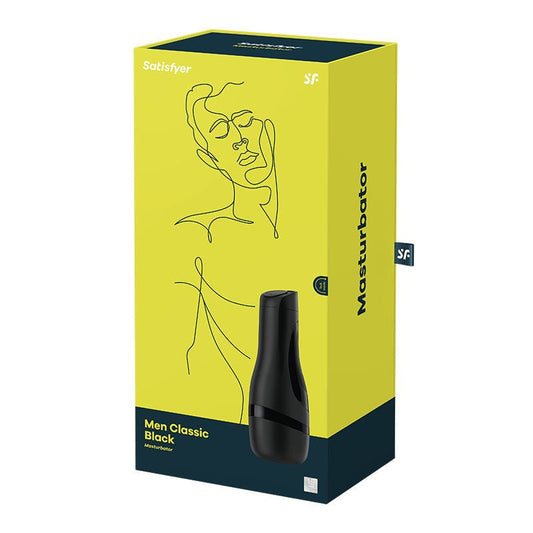 Packaging of the Satisfyer Men Classic male masturbator, on a clean white background | Flirty Bay adult store Perth
