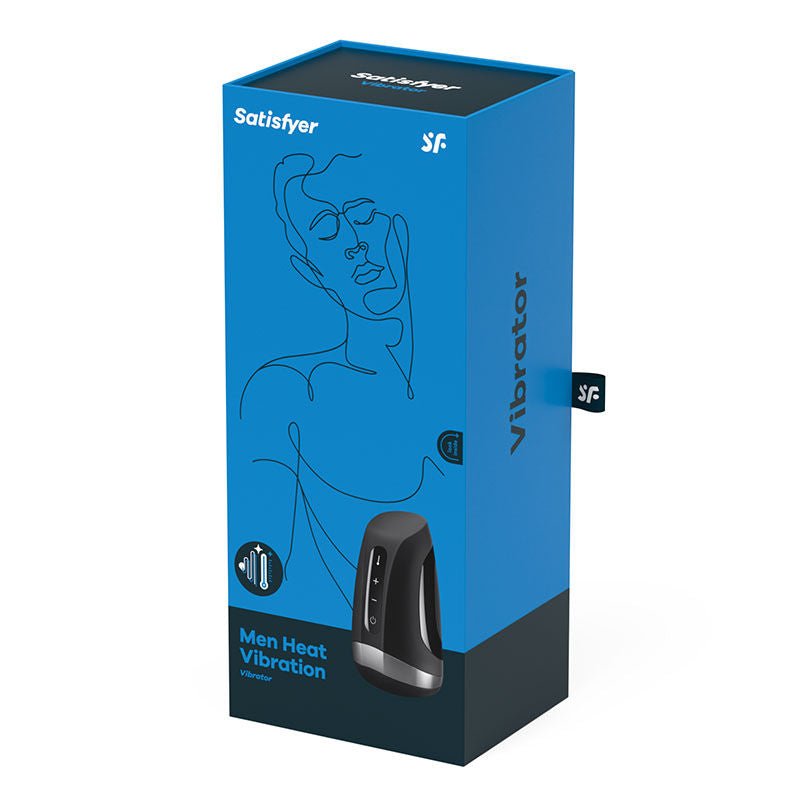Packaging of the Satisfyer Men Heat Vibration male masturbator, on a clean white background | Flirty Bay adult store Perth