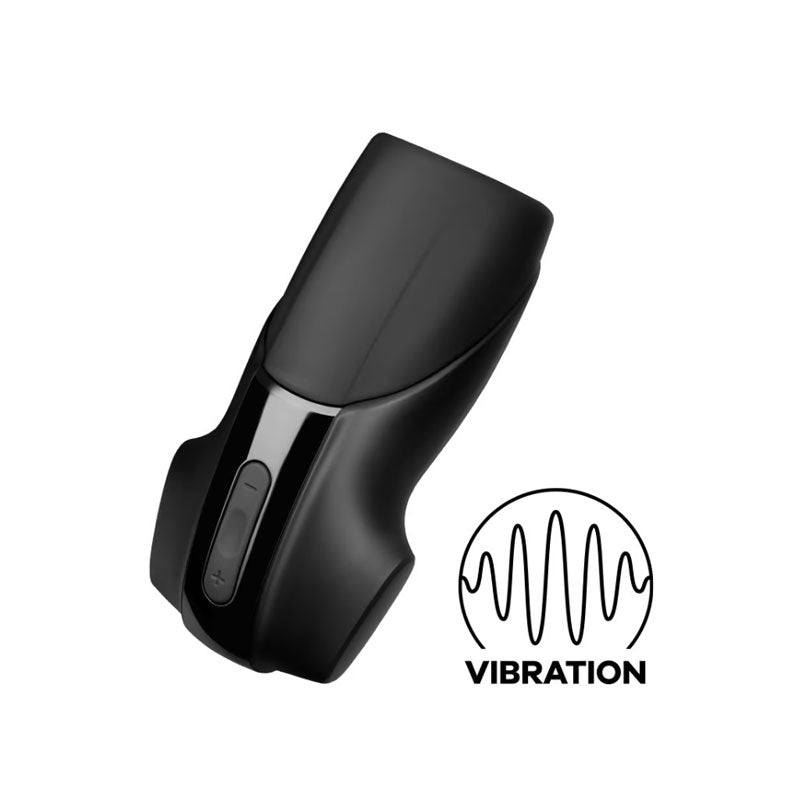 Front view of the Satisfyer Men Vibration male masturbator, on a clean white background | Flirty Bay adult store Perth