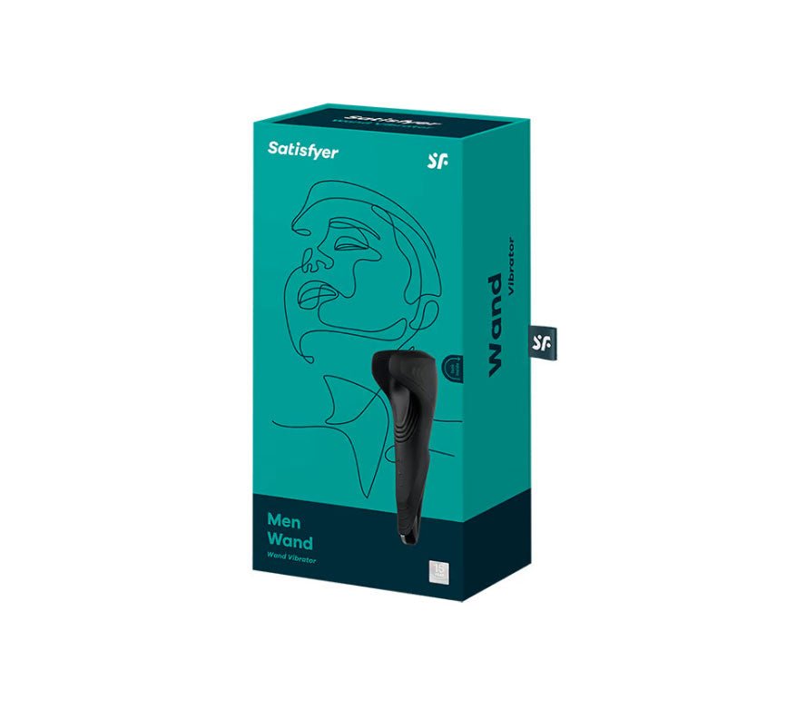 Packaging of the Satisfyer Men Wand vibrating masturbator, on a clean white background | Flirty Bay adult store Perth