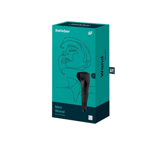 Packaging of the Satisfyer Men Wand vibrating masturbator, on a clean white background | Flirty Bay adult store Perth
