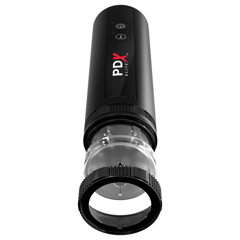 Top-down shot of the PDX Moto Bator X mid-action, highlighting the internal thrusting mechanism of the sleeve. Entry point is partially open. White background. | Flirty Bay adult store Perth