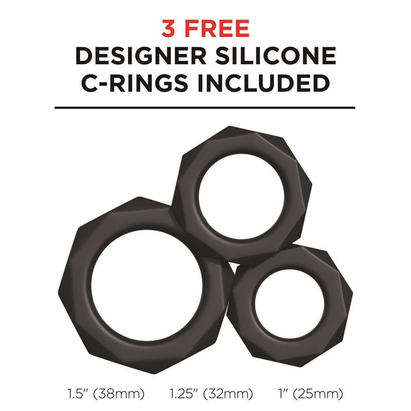 Cock rings included with the PDX Extreme Toyz Elite Moto Stroker male masturbator, displayed separately on a white background | Flirty Bay adult store Perth