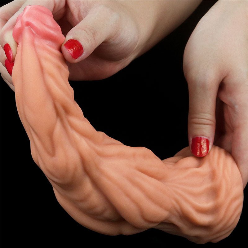 Nature cock - 9.6" dildo - Product top view, focus on flexibility  | Flirtybay.com.au