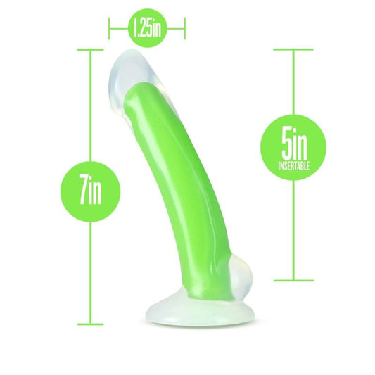 Neo - elite glow omnia 7" dildo - Green, Product side view, with sizes  | Flirtybay.com.au