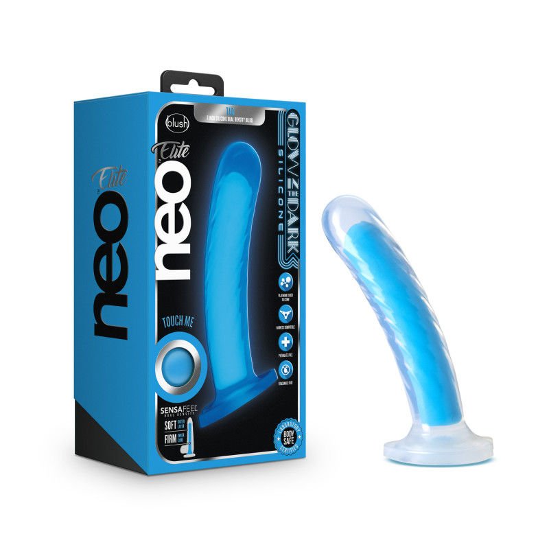 Neo - elite glow omnia 7" dildo - Product front view and box front view | Flirtybay.com.au