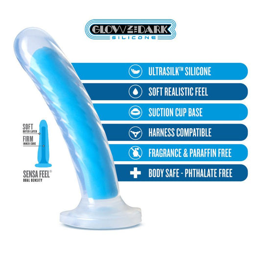 Neo - elite glow omnia 7" dildo - Product side view, with specifications  | Flirtybay.com.au
