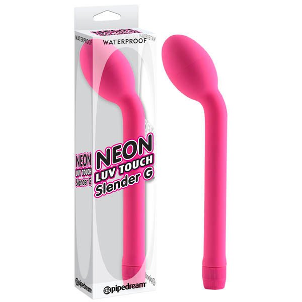 Neon luv touch - slender g- spot vibrator - Product front view and box front view | Flirtybay.com.au