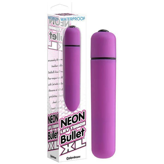 Neon - luv touch vibrating bullet xl - purple, Product front view and box front view | Flirtybay.com.au