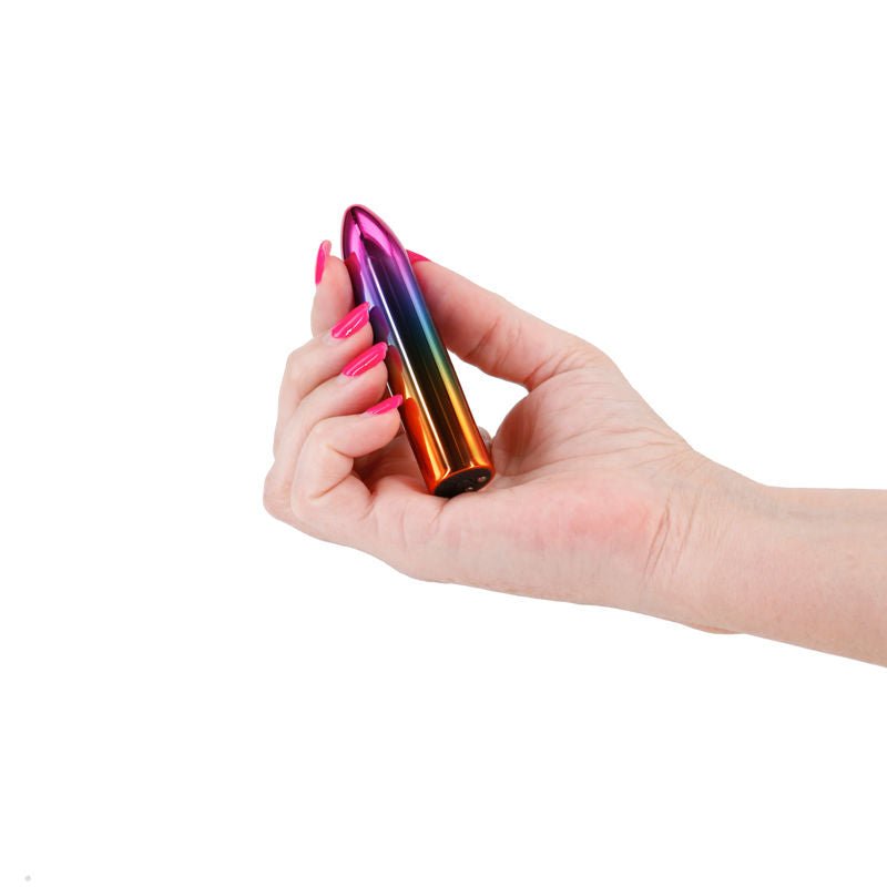 Ns Novelties Chroma Rainbows Bullet Vibrators Taille M side view in hands | Flirtybay.com.au