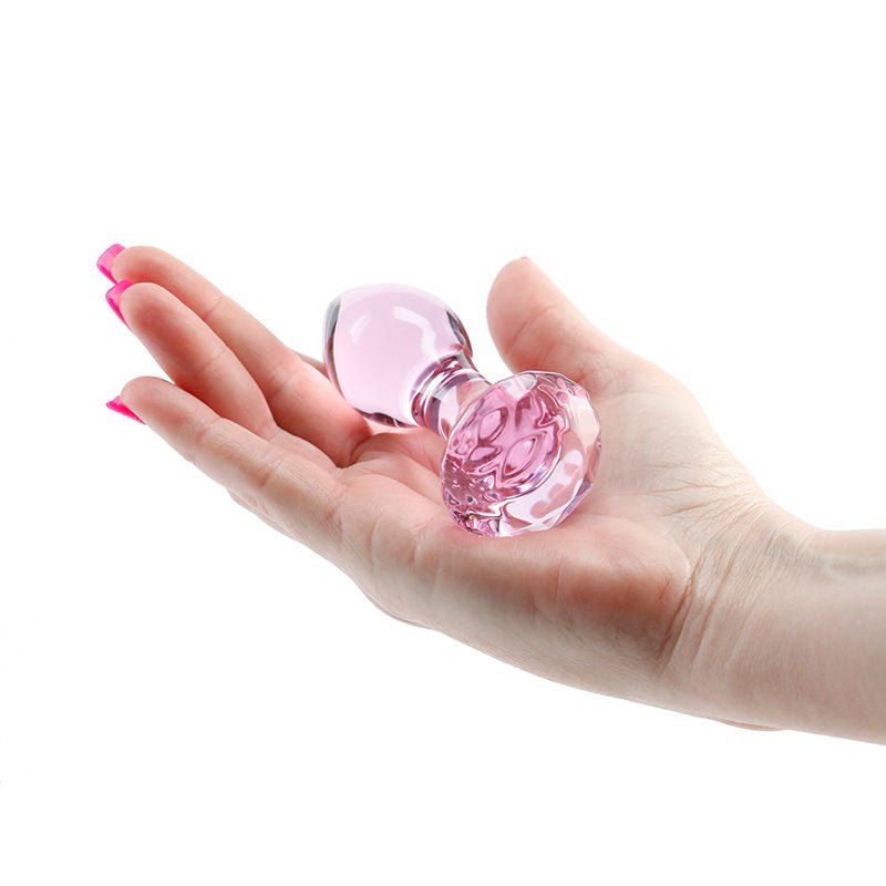 Ns Novelties Crystal gem butt plug pink side view in the hand | flirtybay.com.au