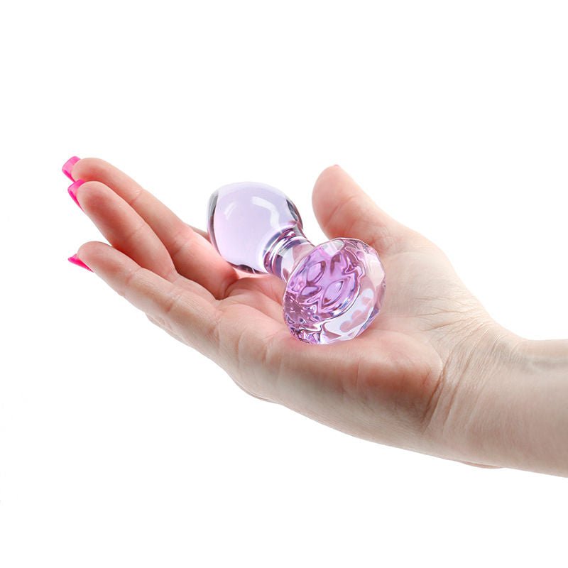 Ns Novelties Crystal gem butt plug purple side view in the hand | flirtybay.com.au