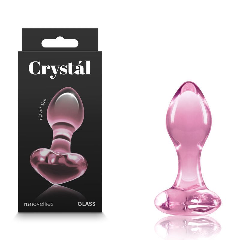 Ns Novelties Crystal heart butt blug pink front product view and box view| Flirtybay.com.au