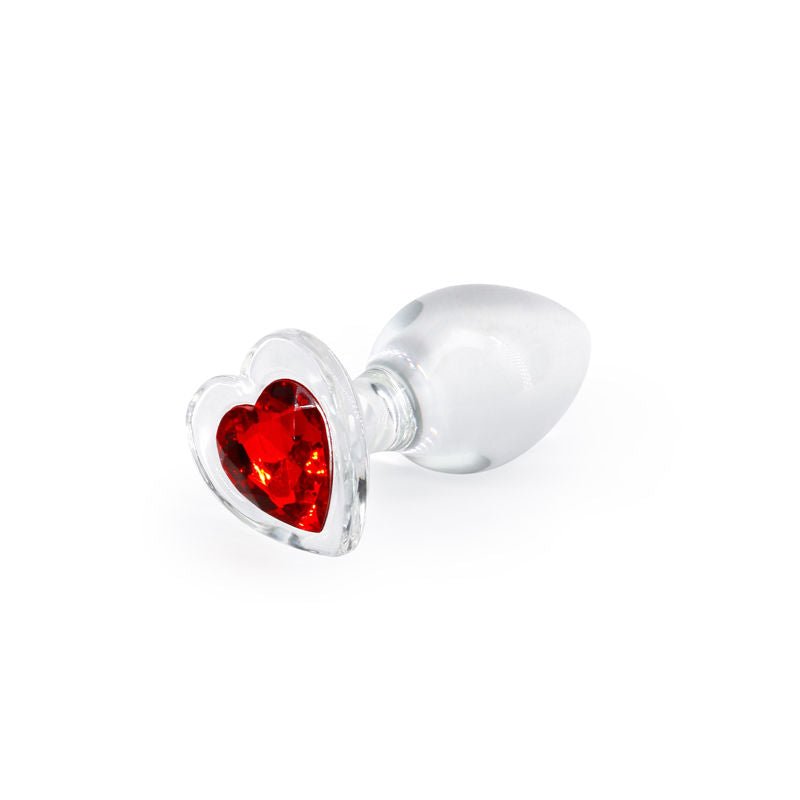 Ns Novelties Red Heart Glass Butt Plug Size M side view | Flirtybay.com.au