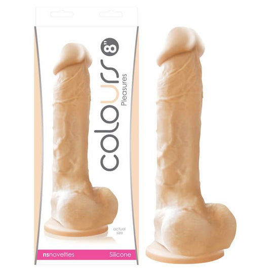 Ns Novelties colours pleasures 9" dildo flesh front product view, box view | Flirtybay.com.au