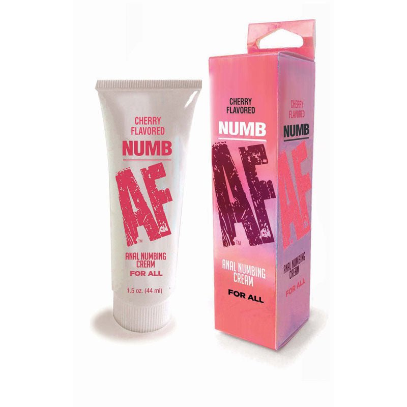 Numb af - anal numbing cream - cherry flavor, Product front view and box front view | Flirtybay.com.au