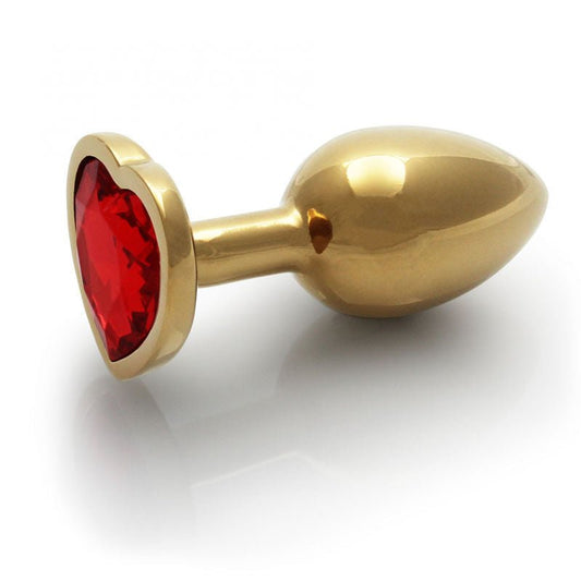 OUCH! - Heart Gem Gold Butt Plug, gold and red, small, 3/4 view | Flirtybay.com.au