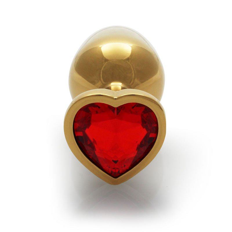 OUCH! - Heart Gem Gold Butt Plug, gold and red, small, top view | Flirtybay.com.au