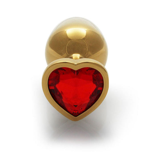 OUCH! - Heart Gem Gold Butt Plug, gold and red, small, top view | Flirtybay.com.au