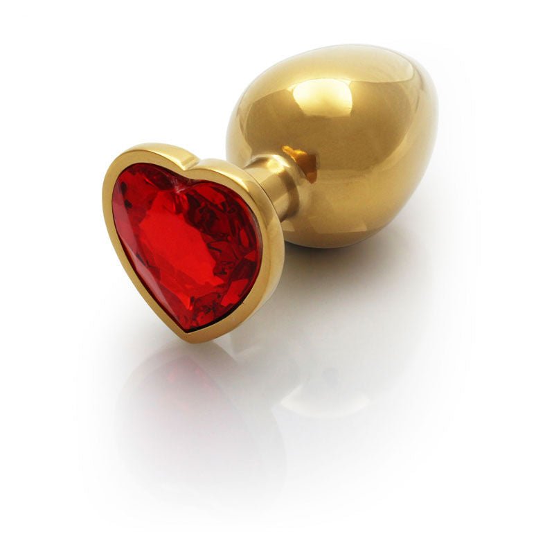 Ouch! Heart gem gold butt plug, large, gold and red, 3/4 view | Flirtybay.com.au