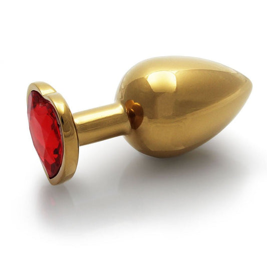 Ouch! heart gem gold butt plug, medium, gold and red, side view | Flirtybay.com.au