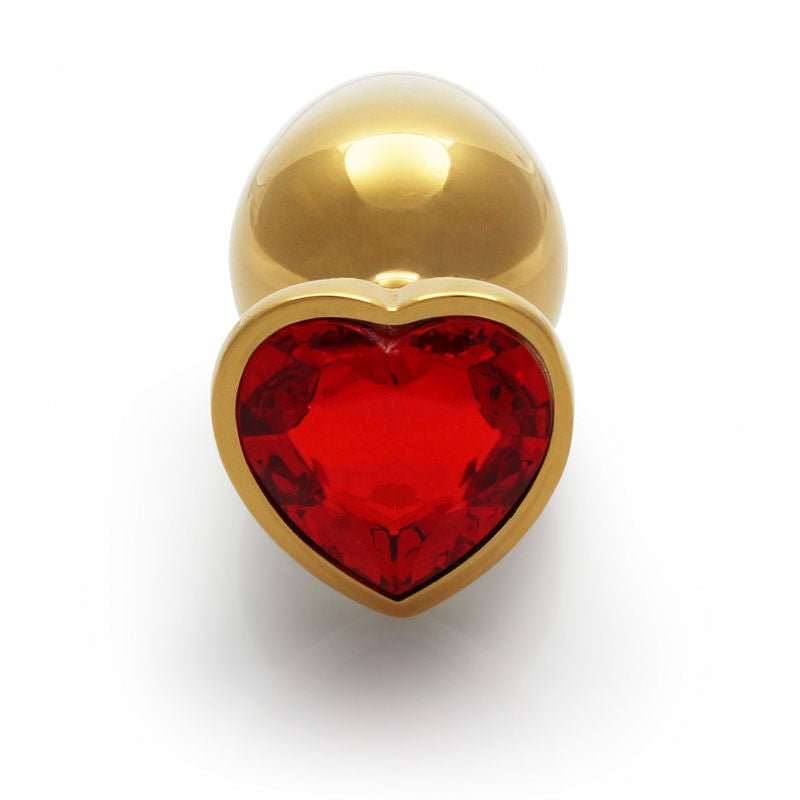 Ouch! heart gem gold butt plug, medium, gold and red, top view | Flirtybay.com.au