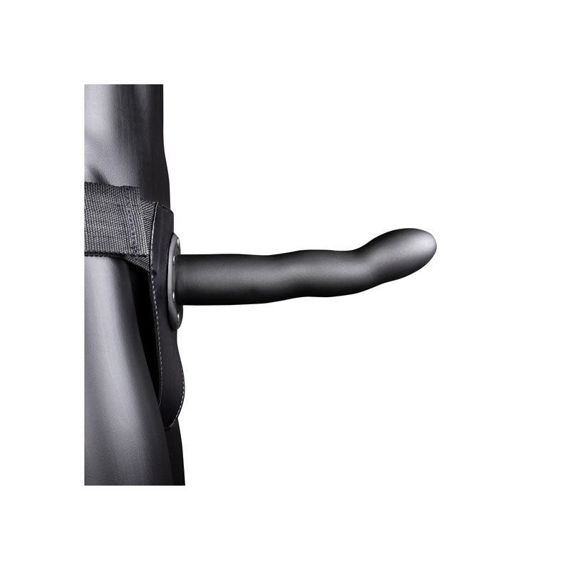 Ouch! curved hollow strap-on - 8" ok - Product side view, focus on dildo  | Flirtybay.com.au