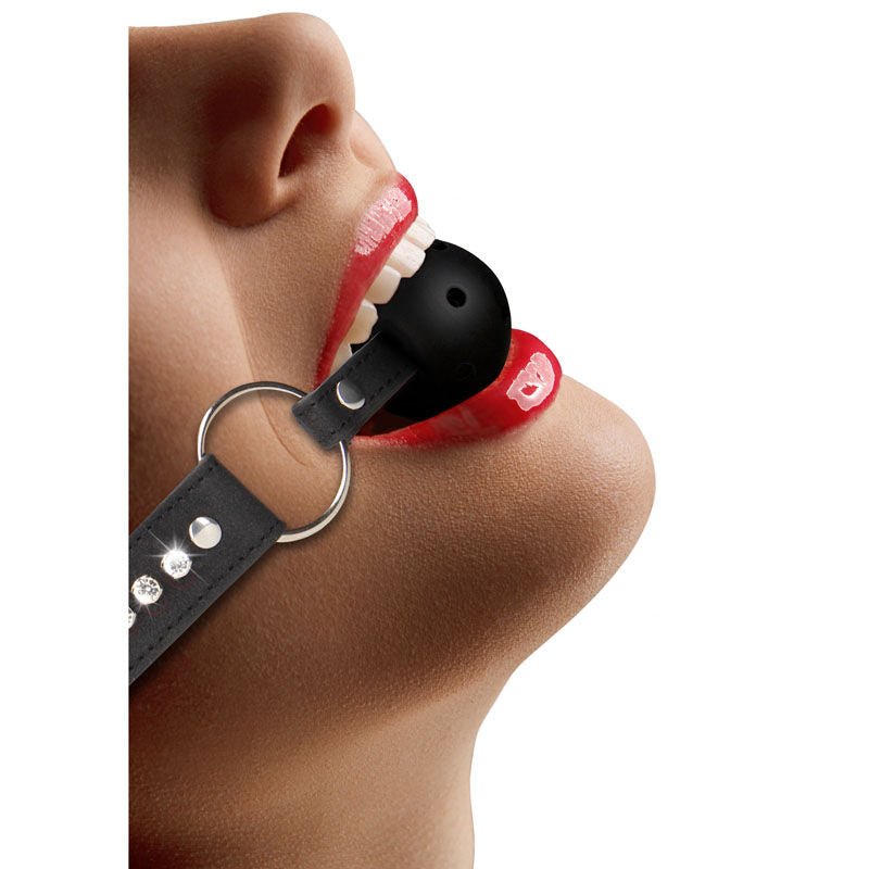 Ouch! diamond studded breathable ball gag - Product side view  | Flirtybay.com.au