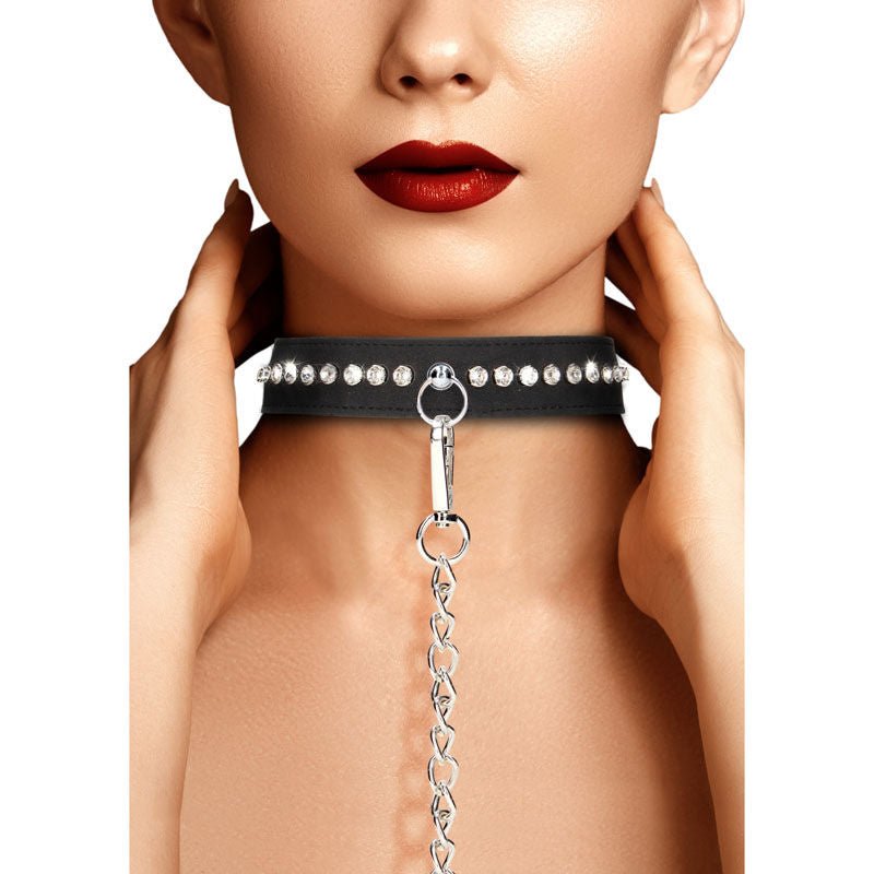 Ouch! diamond studded collar with leash - Product front view  | Flirtybay.com.au