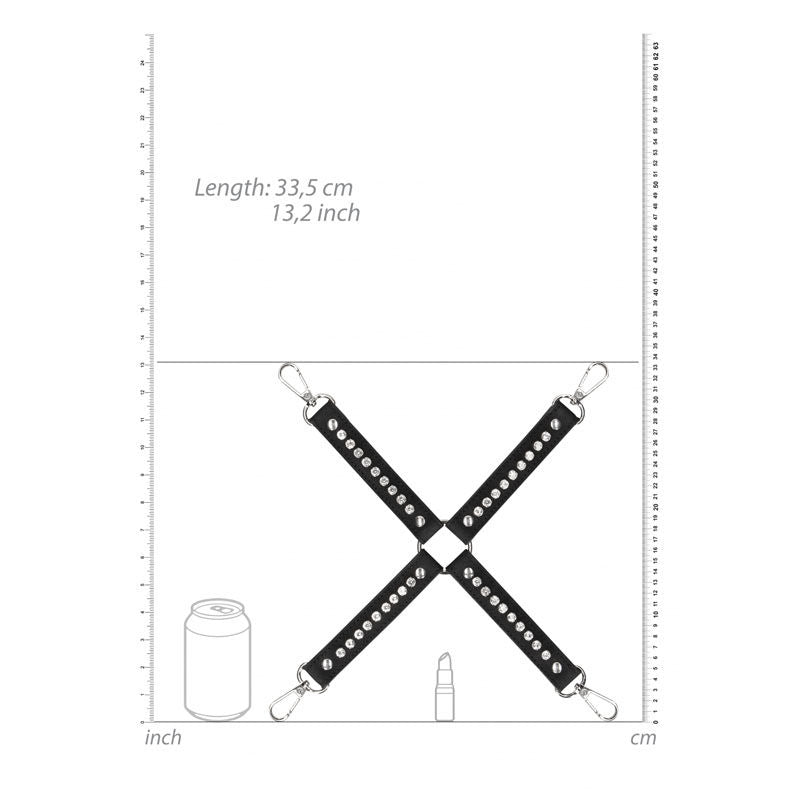 Ouch! diamond studded hogtie - Product top view, with sizes  | Flirtybay.com.au