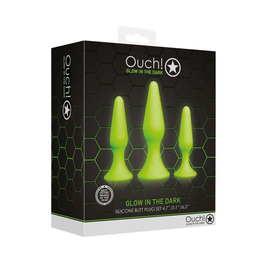 Ouch! glow in the dark butt plug set -  box side view | Flirtybay.com.au