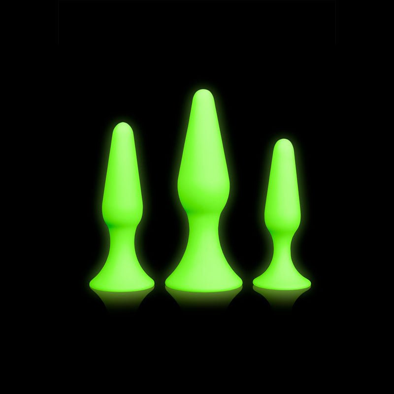 Ouch! glow in the dark butt plug set - Product front view  | Flirtybay.com.au