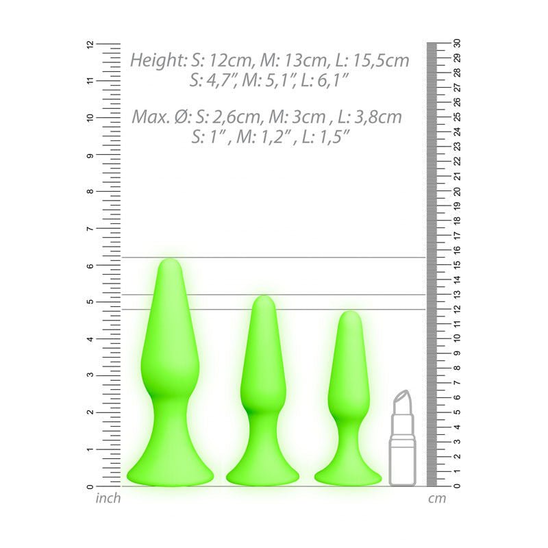 Ouch! glow in the dark butt plug set - Product top view  | Flirtybay.com.au