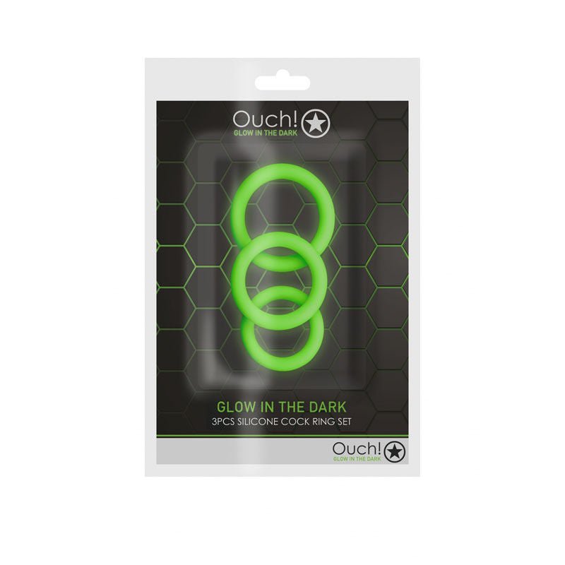 Ouch! glow in the dark cock ring set -  box front view | Flirtybay.com.au