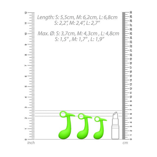 Ouch! glow in the dark prostate massager kit - Product front view, with sizes  | Flirtybay.com.au