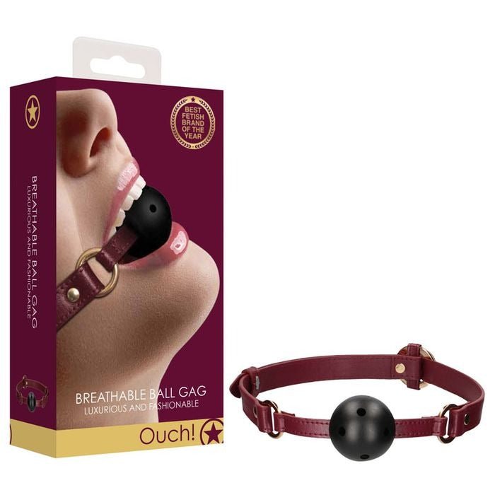 Ouch! - halo breathable ball gag - red, Product front view and box front view | Flirtybay.com.au