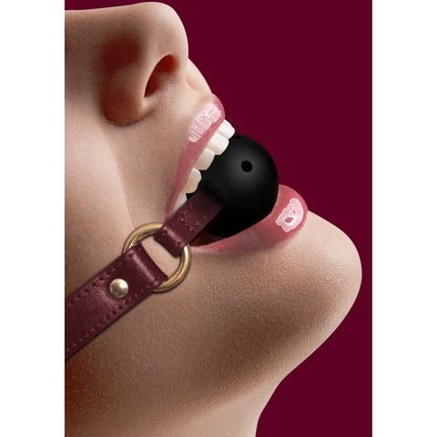 Ouch! - halo breathable ball gag - red, focus, Product top view, in the mouth  | Flirtybay.com.au