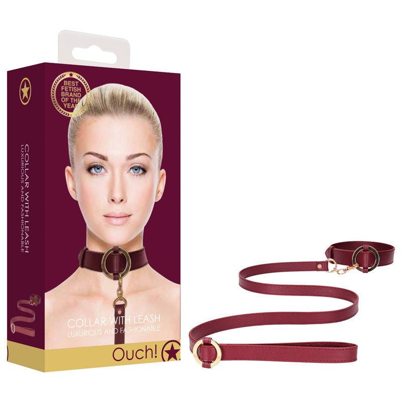 Ouch! halo - collar with leash - red, Product front view and box side view | Flirtybay.com.au