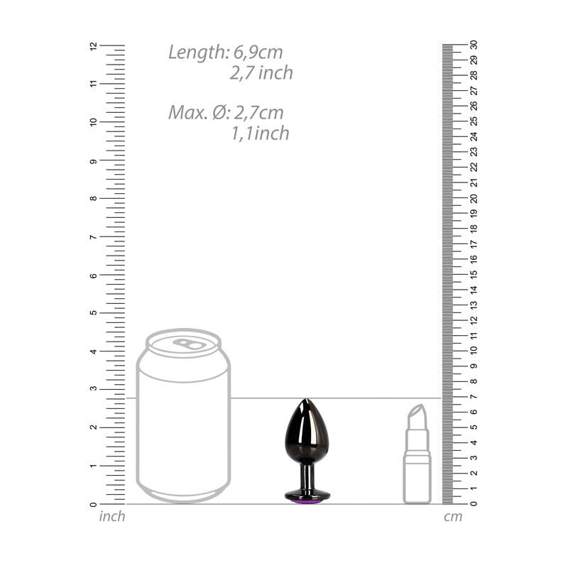 Ouch! - heart gem gunmetal butt plug - small, Product front view, with sizes  | Flirtybay.com.au