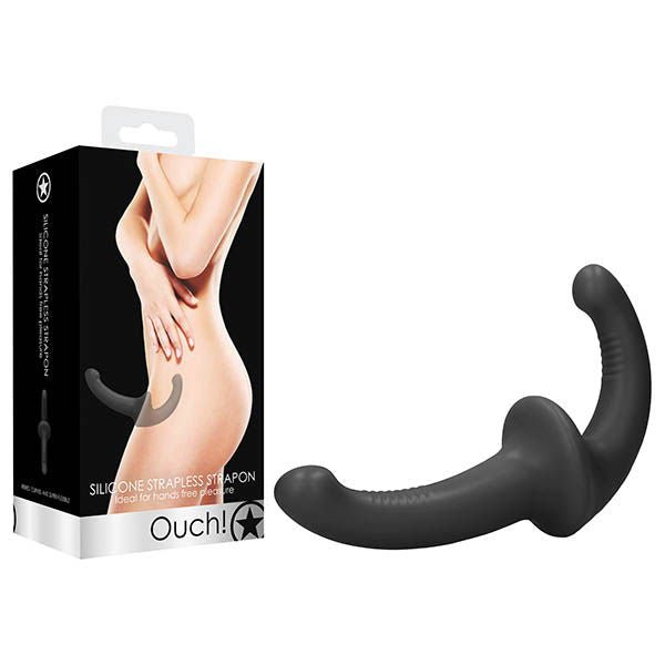 Ouch! - silicone strapless strap-on - Product side view and box side view | Flirtybay.com.au