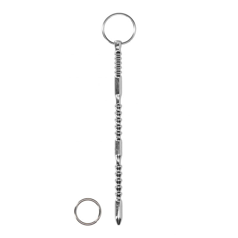 Ouch! urethral sounding - metal ribbed dilator with ring - Product front view  | Flirtybay.com.au