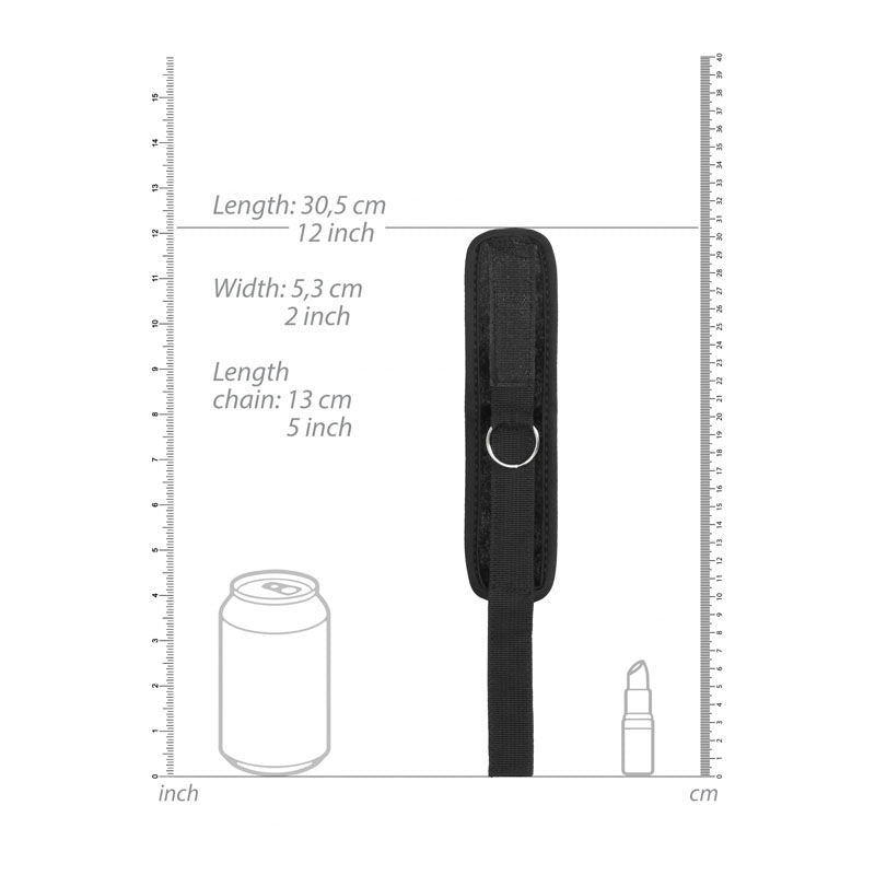 Ouch! velvet & velcro adjustable handcuffs - Product top view, with sizes  | Flirtybay.com.au