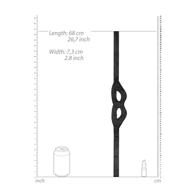 Ouch! velvet & velcro adjustable open eye mask - Product top view, with sizes  | Flirtybay.com.au