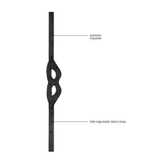 Ouch! velvet & velcro adjustable open eye mask - Product top view, with specifications  | Flirtybay.com.au